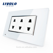 2016 heißer Verkauf Livolo US Style 2 Pins Weiß Kristallglas Sockel 10A AC 125 ~ 230 V Wand Powerpoints Buchse Mit Stecker VL-C3C3A-81